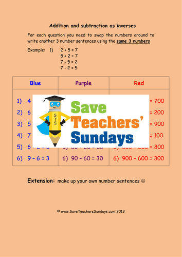 Addition and Subtraction Fact Families Worksheets and Lesson Plans