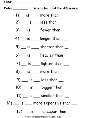 Finding the Difference Worksheets, Lesson Plans, Model and Flashcards