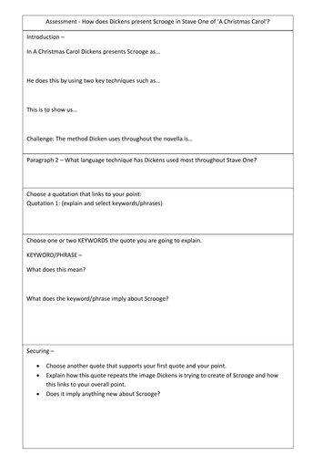 A Christmas Carol Assessment Planning Scaffold Sheet