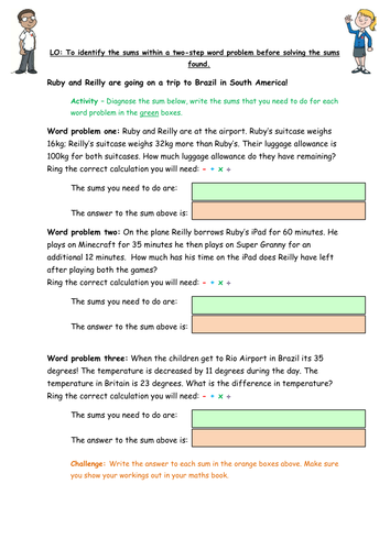 Two Step Differentiated Weight Worksheets - Identify The Sum Before You 