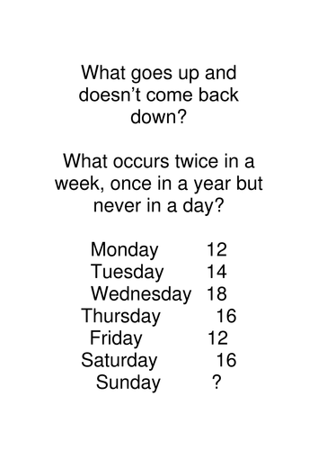 World Math Day Riddles and Muddles