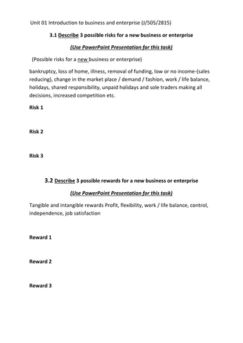 ncfe business and enterprise coursework example