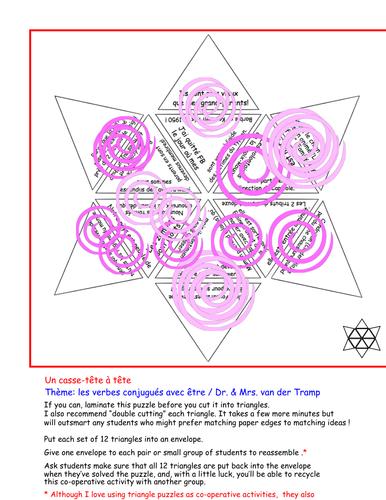 Triangle puzzle: Les verbes conjugués avec être ( ou les verbes DR. & MRS. VAN DER TRAMP)