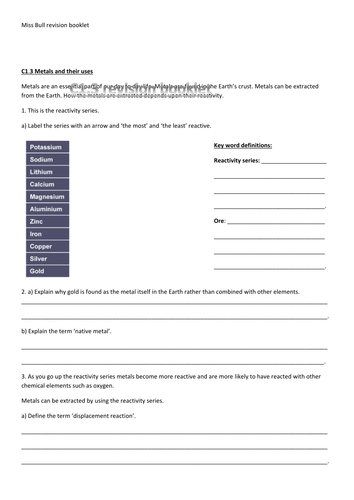 AQA complete C1 revision booklets | Teaching Resources