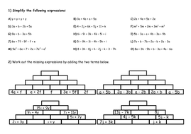 Collecting Like Terms Worksheets Teaching Resources