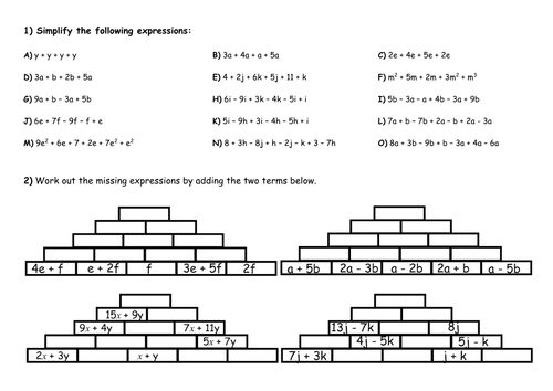 Collecting Like Terms Worksheets | Teaching Resources