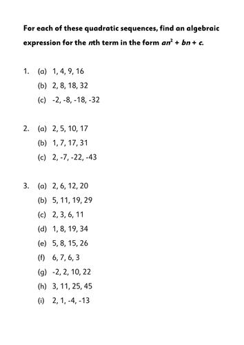 GCSE Maths: Finding algebraic expressions for quadratic sequences