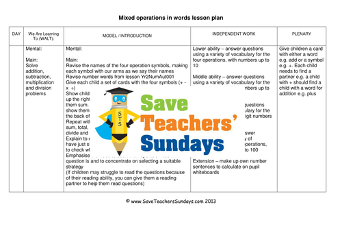 mixed operations ks1 worksheets lesson plans and flashcards 2 lessons