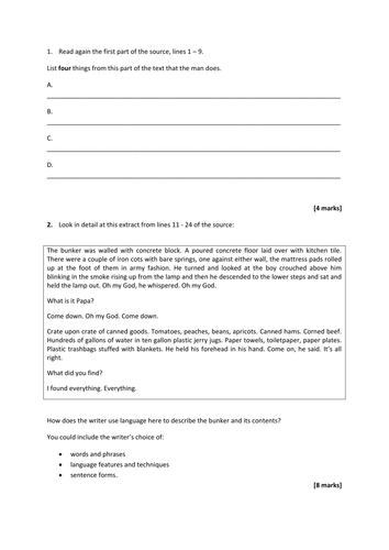 Sample AQA GCSE Paper 1 Creative reading and writing: The Road by ...