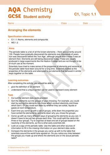 gcse periodic pdf table aqa GCSE SCIENCE ATOMS AQA by NEW   Teaching   (2016) ssaleh21 C1.1