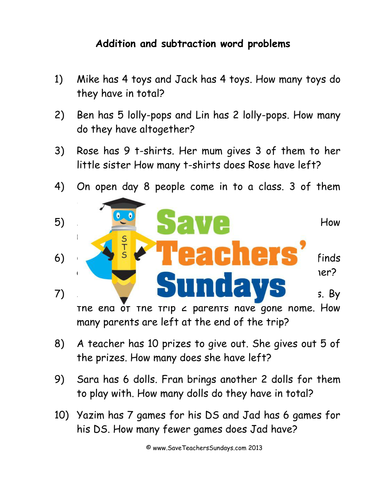 Addition and Subtraction Word Problems Worksheets, Lesson Plans and Model