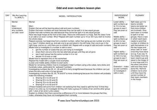 Odd and Even KS1 Worksheets and Lesson Plans by SaveTeachersSundays