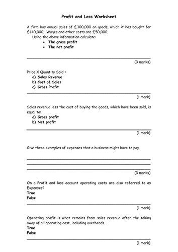 Income Statements - Profit & Loss Accounts - Finance - Business Studies ...