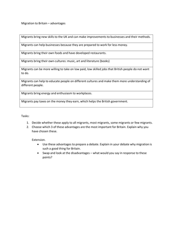 Migration to Britain: advantages and disadvantages