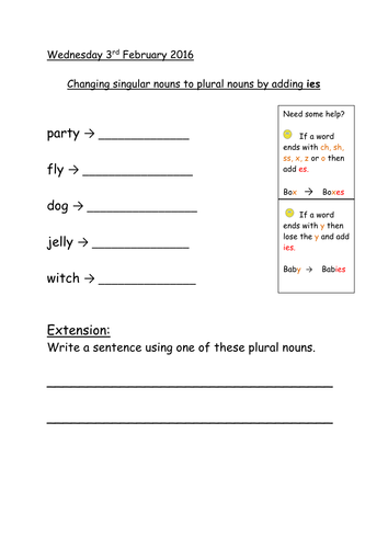 changing singular nouns to plural adding s es ies by caroob15