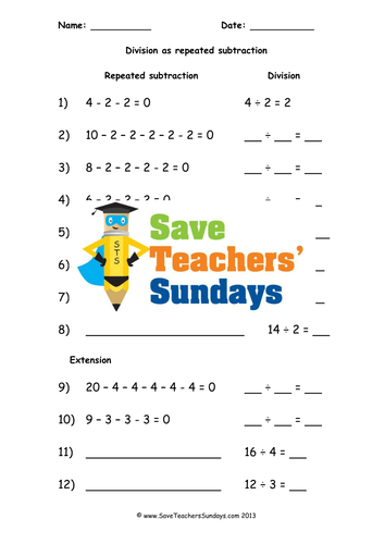 Repeated Subtraction KS1 Worksheets, Lesson Plans and Plenary