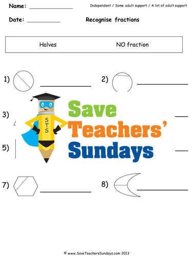 Identifying Fractions Worksheets, Lesson Plans and Other Teaching Resources