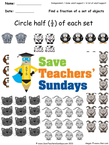 Fractions of a Set KS1 Worksheets, Lesson Plans and Model