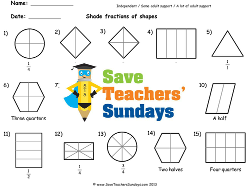 Shading Fractions Worksheets, Lesson Plans and Model