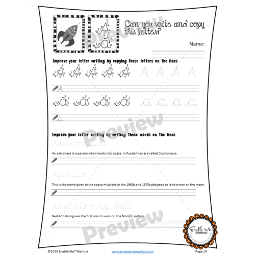 A to Z cursive handwriting Space Adventure Worksheets: 7 ...