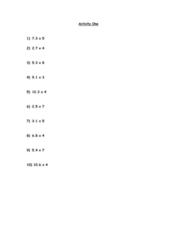 Decimal multiplication worksheets