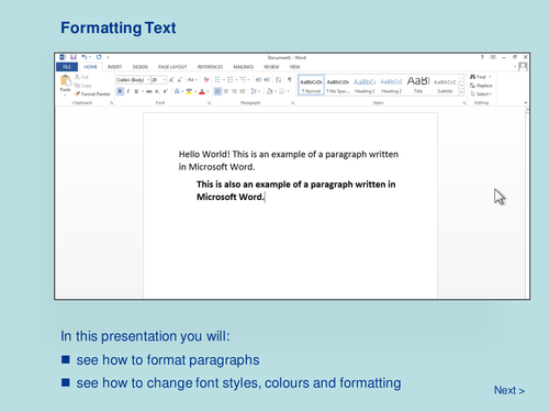 how do you format text in a word processing document