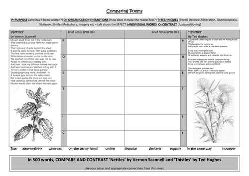 Comparing poems THISTLES and NETTLES Worksheet