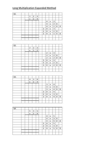 long multiplication expanded method teaching resources