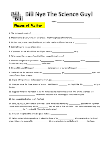 Bill Nye Phases of Matter Video Worksheet by mmingels ...