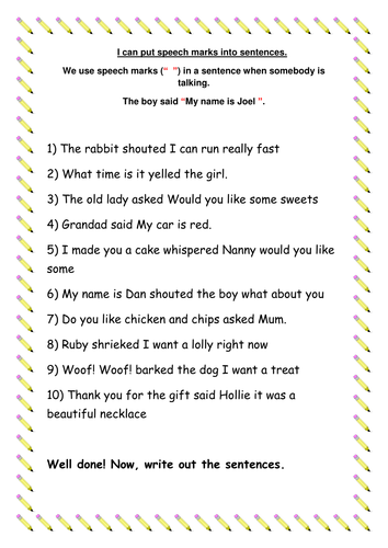 speech marks worksheet year 2