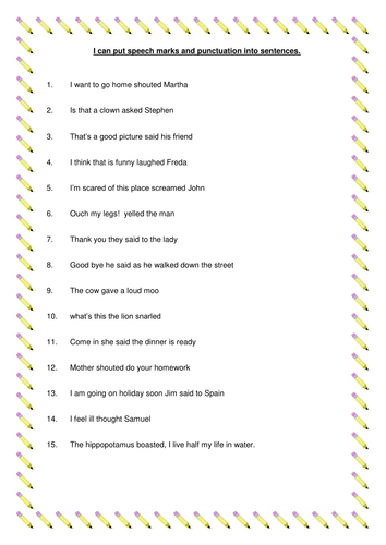 speech marks worksheet for class 4