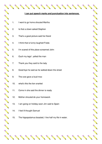 Set of differentiated worksheets on speech marks 