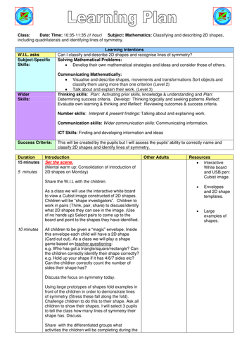 2D shape and symmetry lesson. 