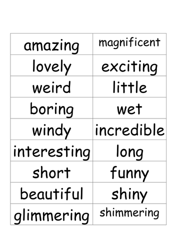  A bank of flashcards featuring adjectives and the 5Ws