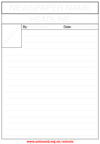 blank worksheet newspaper by newspaper page worksheet Blank front