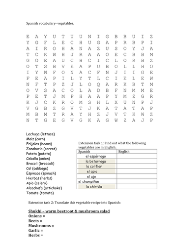 spanish vocabulary vegetables
