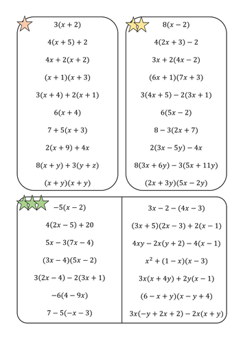 Expand and Simplify Single and Double Brackets Worksheet by amisonmj