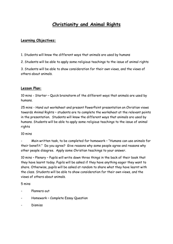 Christian Views on Animal Rights - Template Lesson - Resource Pack ...