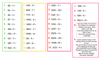 yr 5 division worksheet with answers 4 levels of challenges teaching