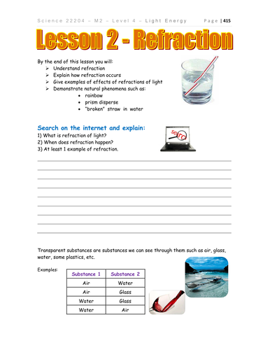 Worksheets Refraction Worksheet light refraction physics by teacher rambo teaching resources tes g8 u4 l2 worksheet pdf