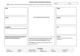 Analysing a piece by Roy Lichtenstein worksheet | Teaching Resources