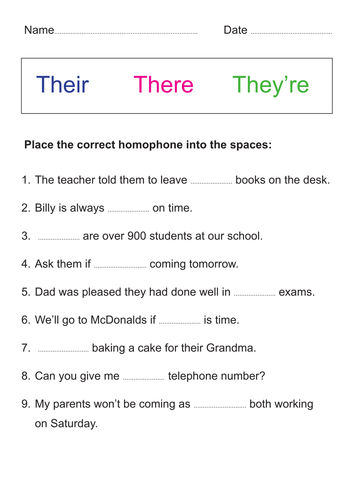 homophones their there theyre by mdudson22 teaching