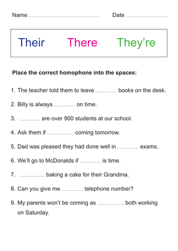 Homophones - Their, there, they're