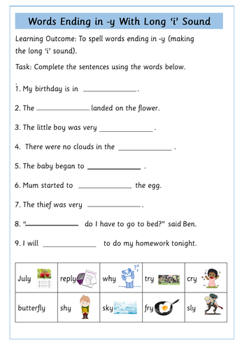 'y' at the end of word with long 'i' (aɪ) sound | Teaching Resources