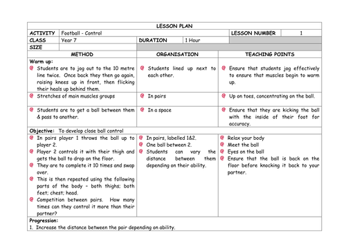 Year 7 FOOTBALL FUNDAMENTALS - 12 Week Unit of Work