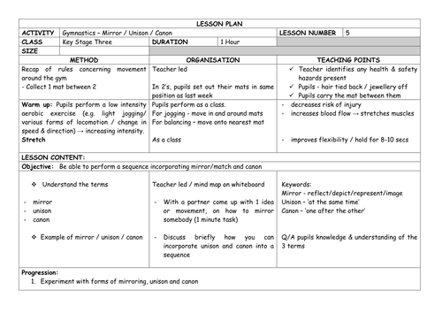 Detailed GYMNASTICS (Floorwork) Unit of Work - Yr 7 Lesson Plans x7 ...