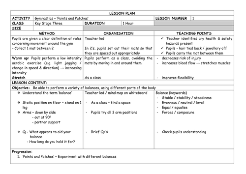 Detailed GYMNASTICS (Floorwork) Unit of Work - Yr 7 Lesson Plans x7