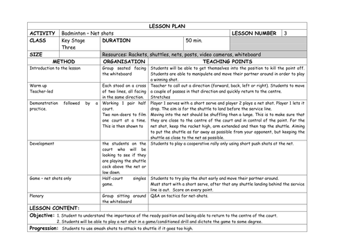 Detailed BADMINTON Unit of Work - Yr 7 Lesson Plans x 8 | Teaching ...