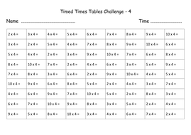 Times Table Answer Sheet