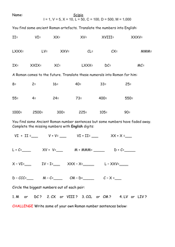 roman numerals presentation 3 differentiated worksheets and word